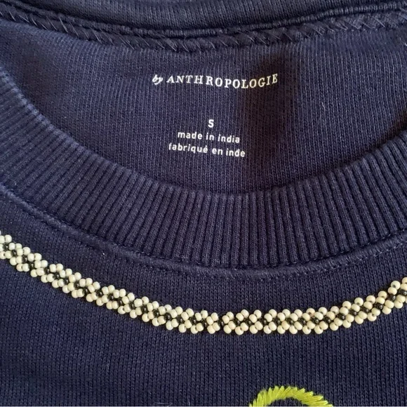 Anthropologie Embroidered Beaded Swans Sweatshirt Navy Blue Size Small - Picture 3 of 9
